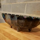 Vtg 12" Indiana Blue Oval Carnival Glass Footed Harvest Fruit Bowl Centerpiece