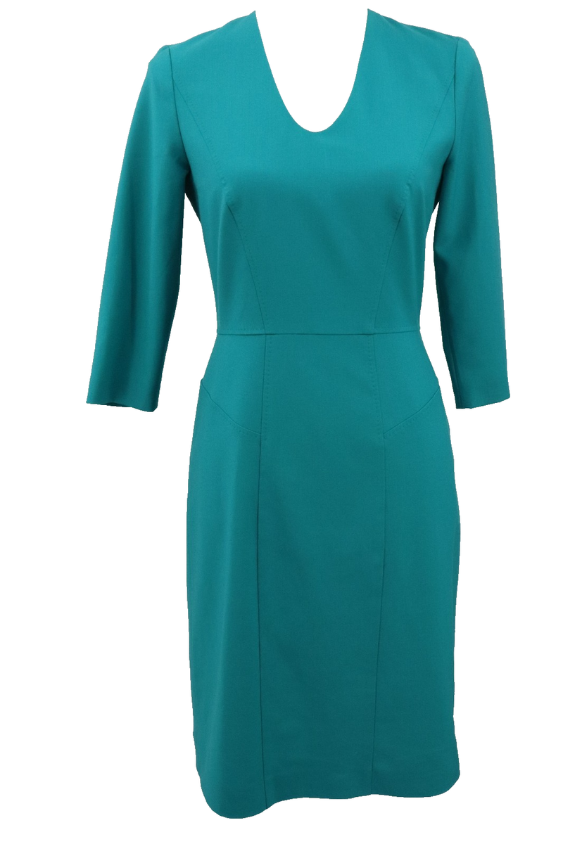 Hugo Boss Sheath Dress Womens Size 4 Teal Green Lined 3/4 Sleeve Career  Casual | eBay