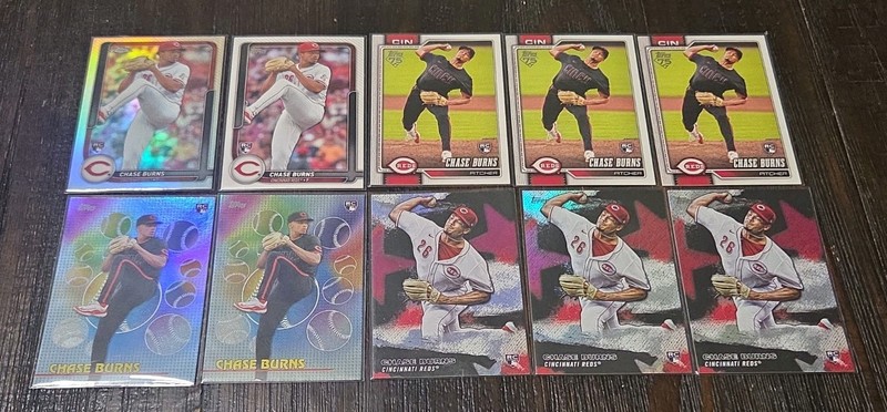 Chase Burns Reds 2026 Topps Flagship Chrome Refractor RC Rookoe 10x Card Lot