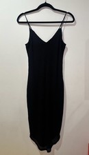 Express Women’s XS Black Ribbed Mesh Stripe Bodycon Midi Slip Dress