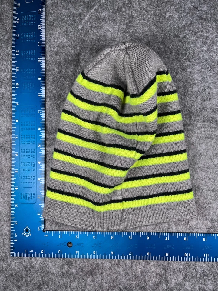 Nike Beanie Toque Youth Gray Green Stripe Knit 100% Acrylic Swoosh Logo - Image 3 of 4