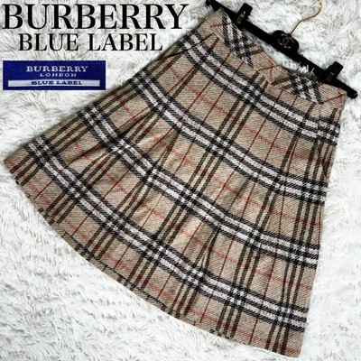 Burberry Blue Label Nova Check Flare Skirt Beige Plaid From
