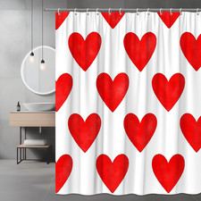 Red Heart Shower Curtain for Bathroom Decor, Cute, Waterproof
