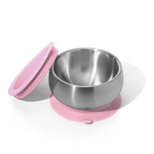 Avanchy Baby Bowls with Suction and Storage Lids Set. Babies Kids Bowl, Pink 