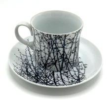 1 Cup & Saucer Set Vera for Mikasa BLACK BIRCHES , Vintage 1970s Coffee Tea