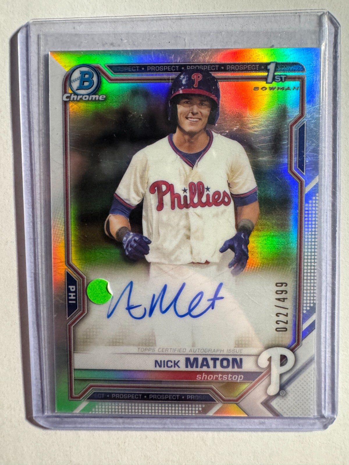 K277,496 - 2021 Bowman Chrome Prospect Auto Refractors #CPANM Nick Maton #/499
