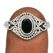 Handwork - Faceted Black Onyx - Brazil 925 Silver Ring Jewelry s.8 CR70699
