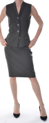 JIL SANDER KOSTÜM ROCK WESTE FEINSTE SCHURWOLLE GRÜN D 36