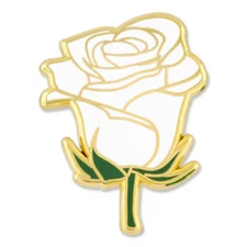 PinMart's White Rose Flower Boutineer Trendy Enamel Lapel Pin