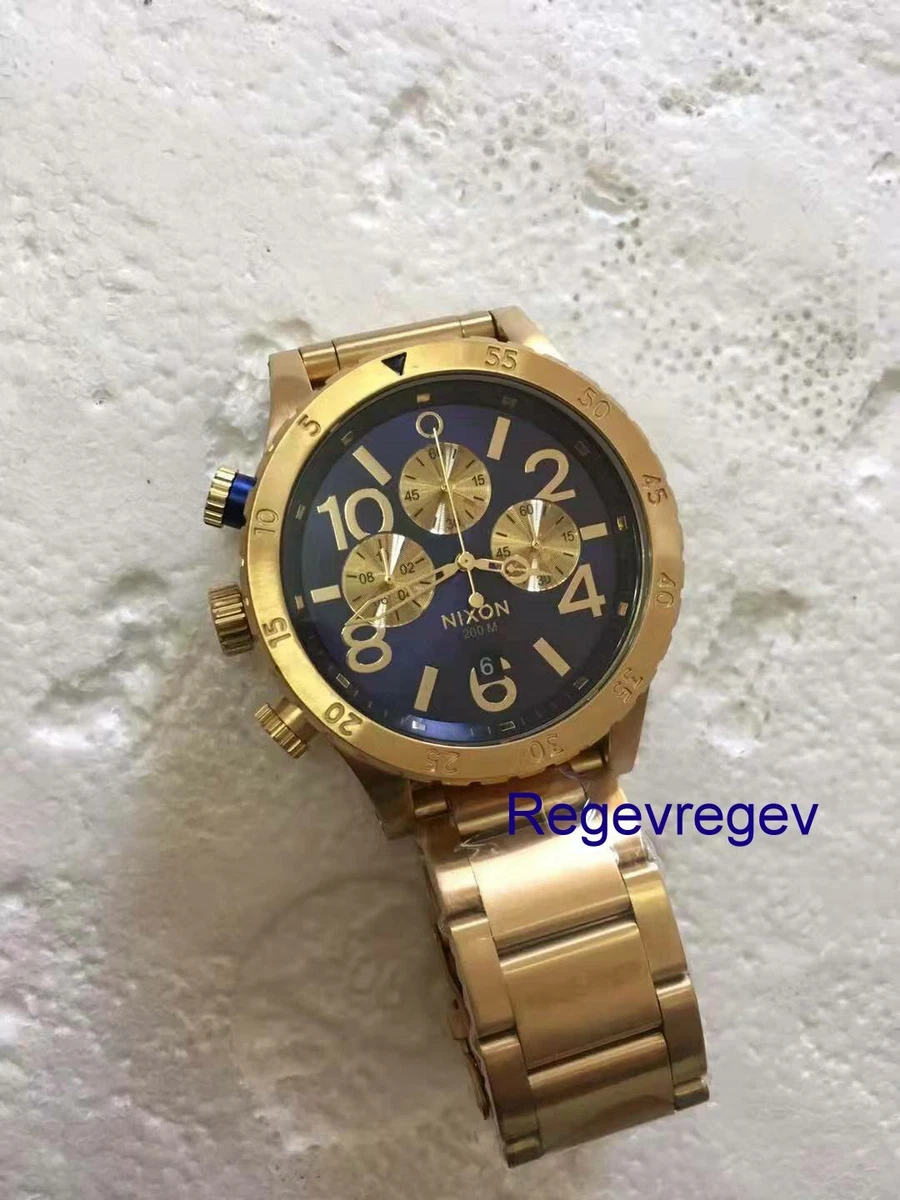 New NIXON Watch 48-20 CHRONO Gold Blue Sunray A486-1922 A4861922 genuine