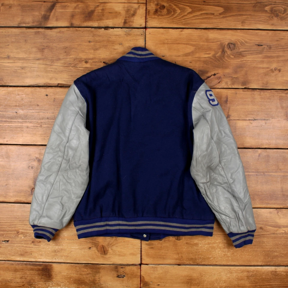 Vintage National Spirit Group Varsity Jacket L 90s Bomber USA Made Blue Womens — 第 2/4 张图片