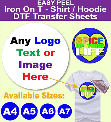 Individuelle DTF-Transferblätter beliebiges Logo Text Bild Bügelbild T-Shirt Aufkleber Drucke