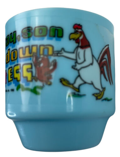 Foghorn Leghorn Chickenhawk Egg Cup Child Toddler Blue Plastic Vintage 1980 Nani - Foto 1 di 12