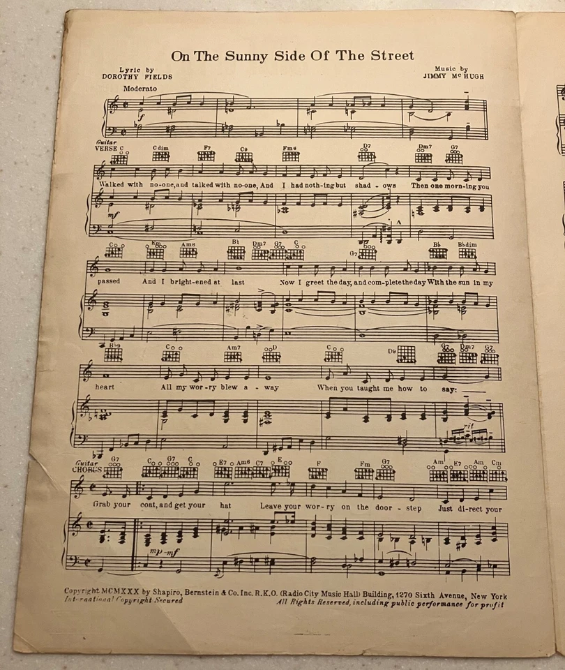 On the Sunny Side of Street Partituras Jazz Pop Ted Lewis De Colección Años 30 Foto 2 de 4