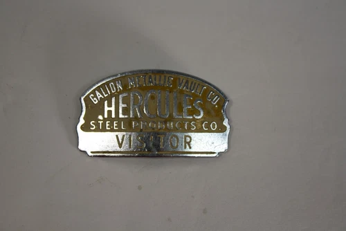Galion Metallic Vault Co Grave Vault Hercules Visitor Badge Galion Ohio
