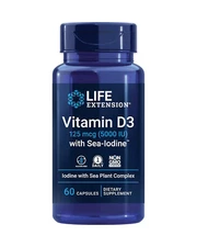 Life Extension Vitamin D3 125 mcg (5000 IU) with Sea-Iodine - 60 capsules