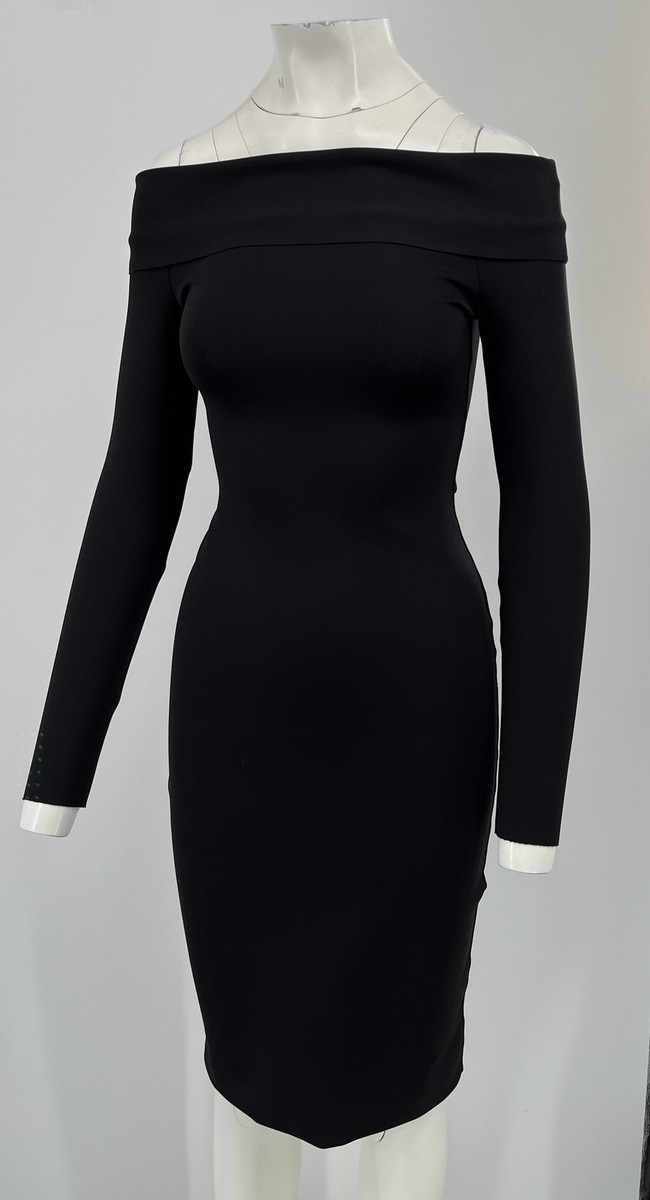 The Row Black Off-Shoulder Stretch Long Sleeve Bodycon Knee