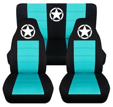 Frontrear Car Seat Covers Blk-turquoise Warmy Star Fits Wrangler Yj Tj Lj