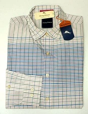 NWT $158 Tommy Bahama Long Sleeve Shirt Mens Pink White Blue Plaid Silk Cotton
