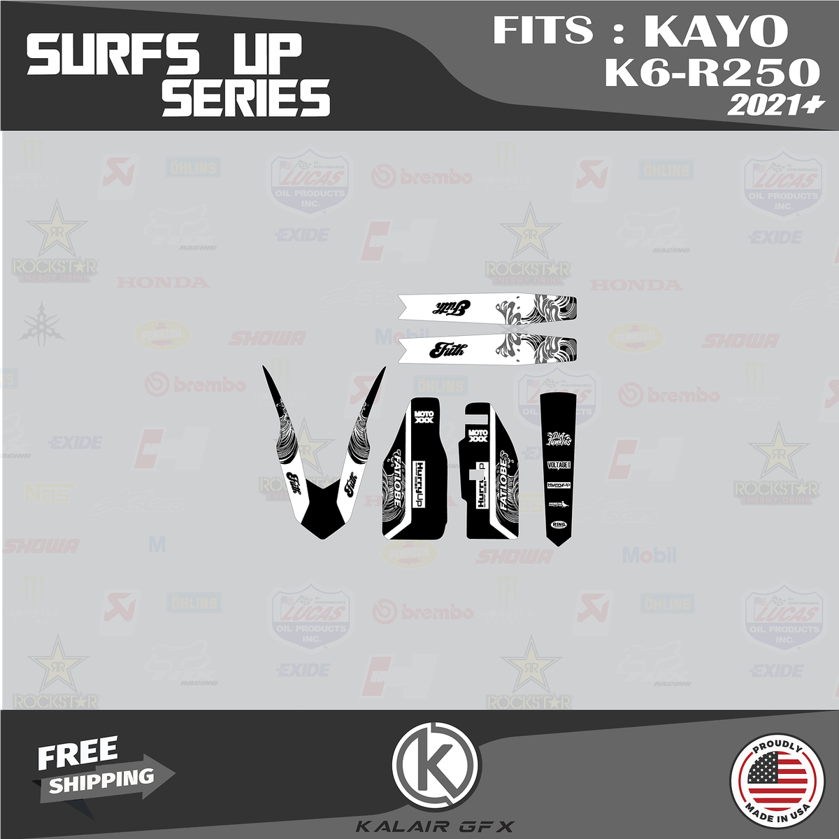 Graphics Kit for KAYO K6-R 250 Dirt Bike (2021+) Surfs-up Series