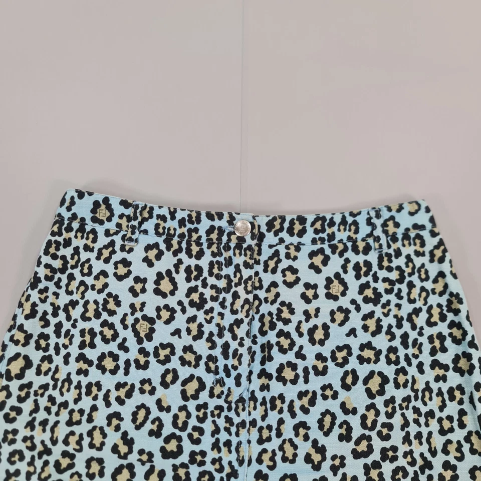 Falda para mujer FENDI azul W30 IT 44 lino algodón leopardo hasta la rodilla abertura trasera Foto 2 de 4