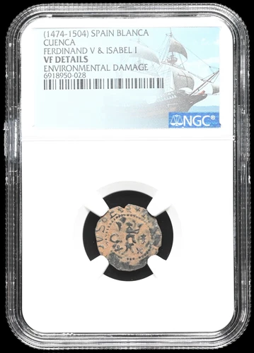 COLONIAL ERA SPAIN. Ferdinand and Isabella, 1474-1504, Blanca, NGC VF Details