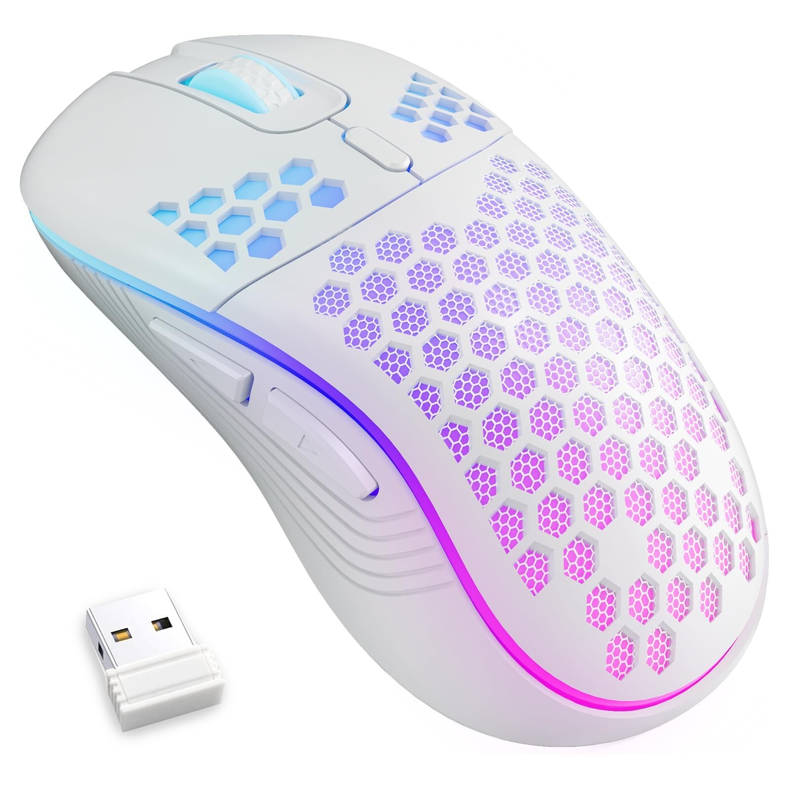 Wireless Gaming Mouse with Honeycomb Design 2 4G USB RGB Rechargeable PC Gamer Ergonomic Lightweight Cordless Mouse