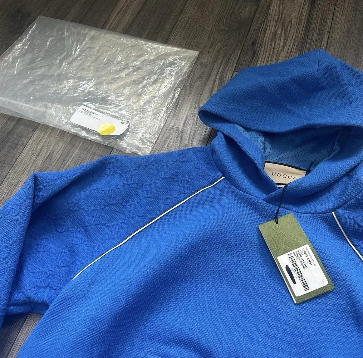 GUCCI “GG NYLON JAQUARD FELPA CON CAPPUCCIO BLU”