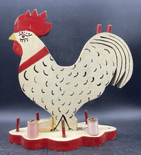 1950'S Folk Art ROOSTER SEWING CADDY, THREAD HOLDER, PIN CUSHION sewing notion