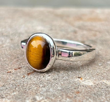 Natural Tiger's Eye Ring 925 Sterling Silver Handmade Gemstone Jewelry For her