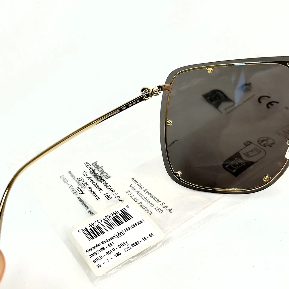 ALEXANDER MCQUEEN AM0313S Gold Skull Black Metal Shield Mask Sunglasses 0313 001 - Image 2 of 4