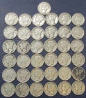 1944 P Mercury 90% Silver Dimes - Lot Of 37 Condition Varies b