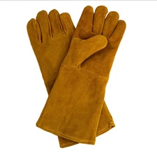 16” Heavy Duty Welding Gloves – Italian Split Leather with Flame - Yellow