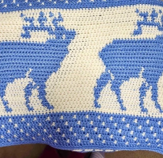 Rustic Cabin Blue White Throw Blanket ELK  Country Farmhouse 55x70" EUC/LN - Image 3 of 3