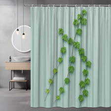Green Botanical Shower Curtain - Waterproof Fabric with Leaf Design