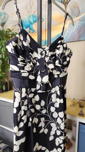 Abito donna Tory Burch taglia 10 100% seta floreale senza maniche volant bianco navy