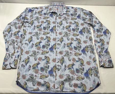 VISCONTI BLACK MENS SIZE XLT CASUAL BUTTON-UP SHIRT FLORAL PAISLEY MULTICOLOR