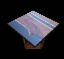 Beautiful Handmade Accent End Table - Sofa Side Table, Epoxy Resin & Walnut