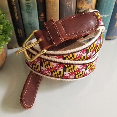 Vintage Charm City Clothing Co. Size 38 Maryland Flag Ribbon Canvas Leather Belt