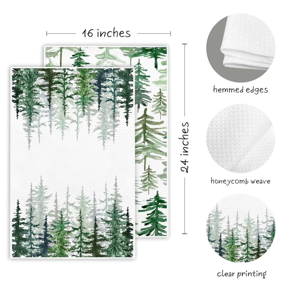 Juego de 2 Toallas de Cocina Decorativas Navidad, Plato Decorativo Árbol Acuarela... Foto 3 de 4