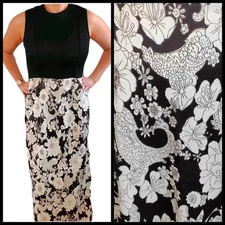 VTG 70s Sleeveless Maxi Dress Floral Black Brown Beige Sz 10 Cocktail Evening
