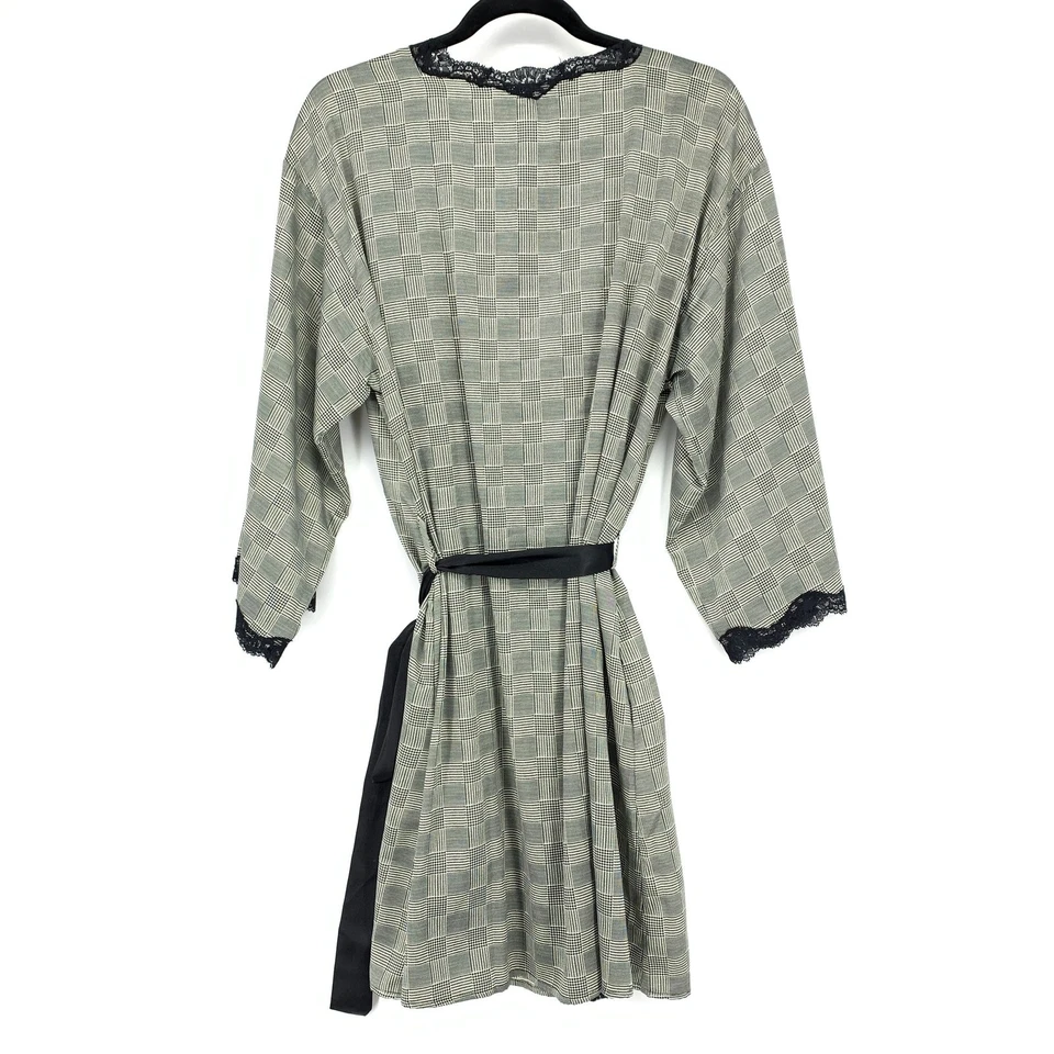 Conjunto Feminino Lauren Ralph Lauren Robe + Vestido Slip Tamanho G Preto Branco Houndstooth - Imagem 2 de 4