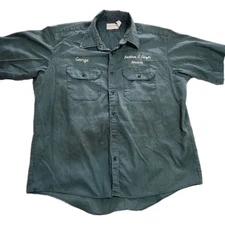 Vintage WearGuard Shirt Mens XL Green Button Down Short Sleeve Casual Uniform 