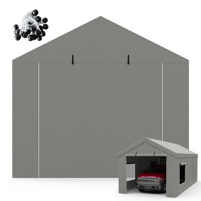 10x20 Ft Carport Canopy Top With Zipper Door-12' W Beige Waterproof UV Protected