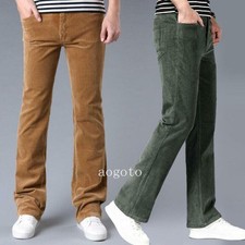 Men's 60s 70s Bell Bottom Flared Pants Boot cut Corduroy Long Trousers Slim