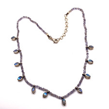 Beaded charm 925 sterling silver necklace 44cm beautiful light flashes vintage