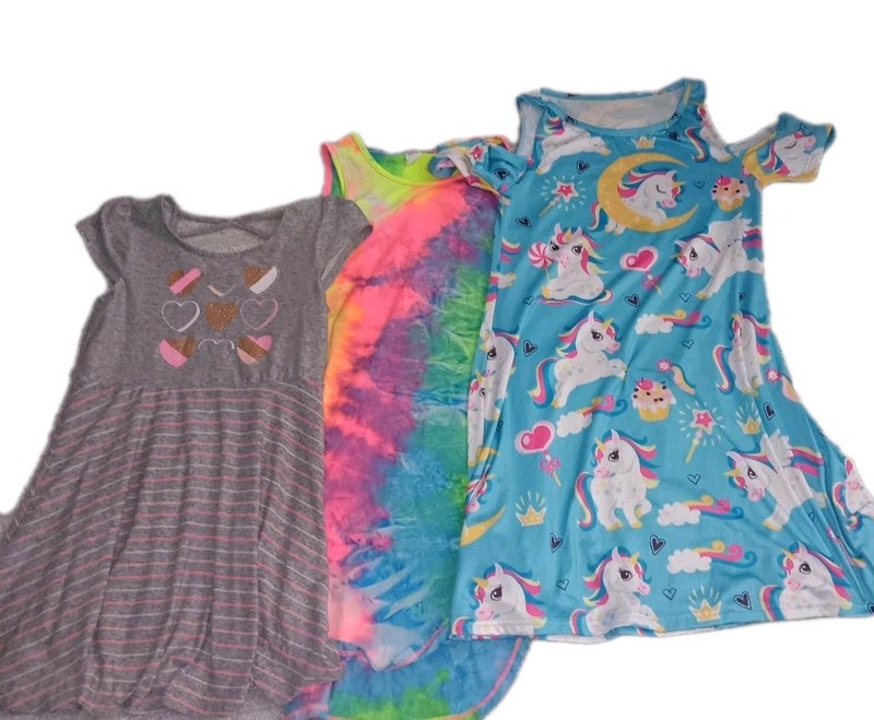 Lot 3 Girls Dresses Size 7 Unicorn Hearts , Shein Tie-Dye, Knit A-Line Glitter