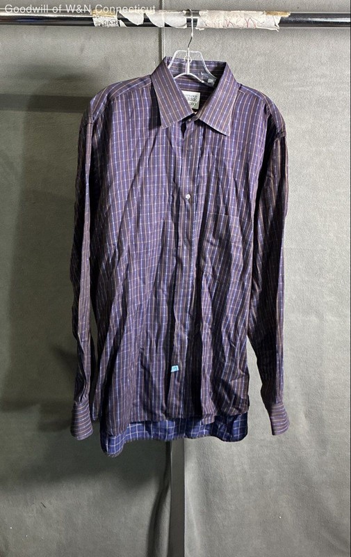 Vintage Y2K Gianfranco Ferre Studio Men's Brown Blue Plaid Cotton Shirt Sz 16.5