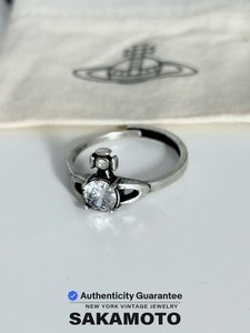 Authentic Vivienne Westwood Orb Crystal Open Ring Silver Tone Adjustable