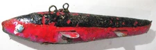 Ant.  Mint Green, Red + Black Hand Carved + Painted Ice Spear Fishing Decoy